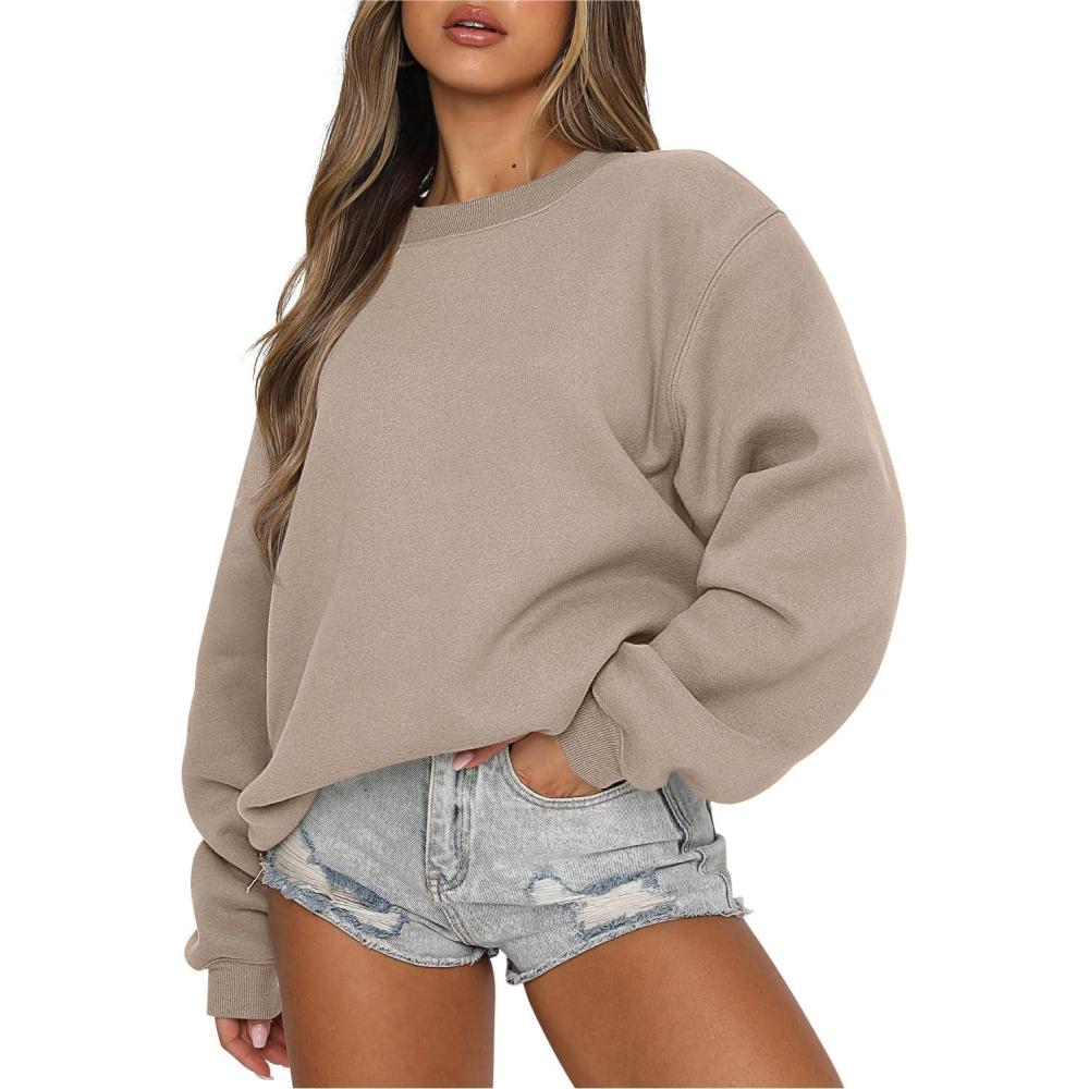 imageANRABESS Womens Sweatshirts Crewneck Fleece Oversized Pullover Sweaters Fall Winter Cute Tops Teen Girls Preppy Clothes 2025Khaki Brown