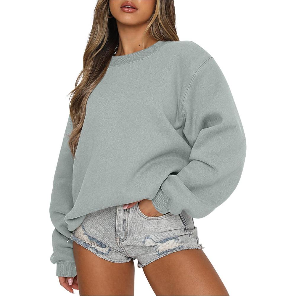 imageANRABESS Womens Sweatshirts Crewneck Fleece Oversized Pullover Sweaters Fall Winter Cute Tops Teen Girls Preppy Clothes 2025Sage Green