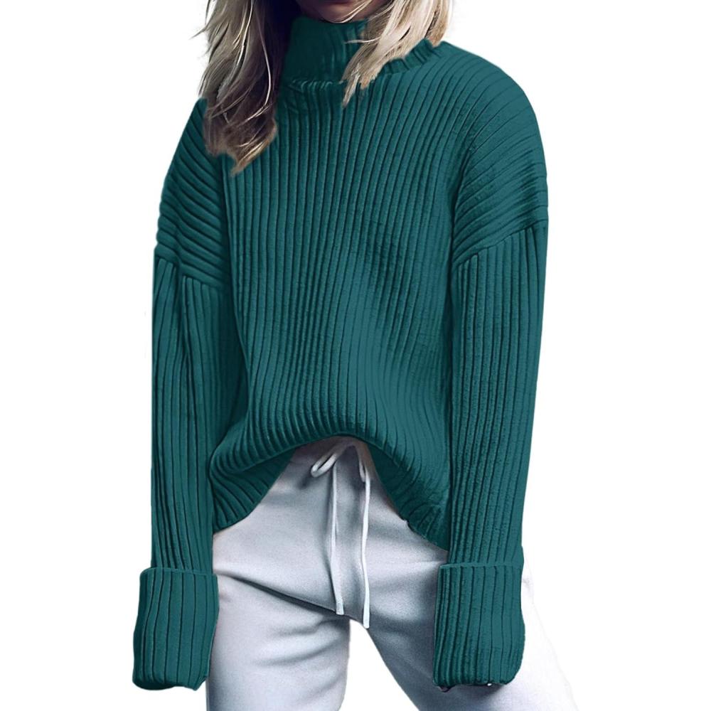 imageANRABESS Womens Turtleneck Sweater 2025 Long Sleeve Ribbed Chunky Knit Fall Pullover Sweater TopDark Green