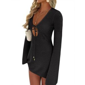 ANRABESS Beach Cover Ups for Women Crochet Swimsuit Bathing Suit Swimwear Bikini Mesh Knit Dress 2025 Summer Vacation Outfits(Black)