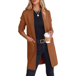 ANRABESS Cardigan Sweater for Women Casual 2025 Fall Fashion Coat Long Sleeve Open Front Knit Coatigan Outwear(Caramel)