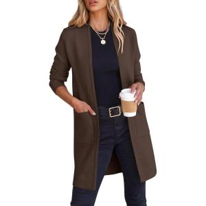 ANRABESS Cardigan Sweater for Women Casual 2025 Fall Fashion Coat Long Sleeve Open Front Knit Coatigan Outwear(Coffee)