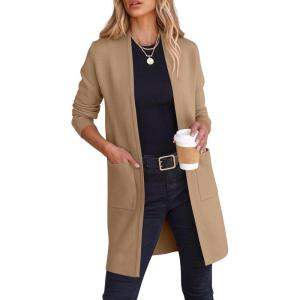 ANRABESS Cardigan Sweater for Women Casual 2025 Fall Fashion Coat Long Sleeve Open Front Knit Coatigan Outwear(Khaki)