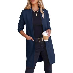 ANRABESS Cardigan Sweater for Women Casual 2025 Fall Fashion Coat Long Sleeve Open Front Knit Coatigan Outwear(Navy Blue)