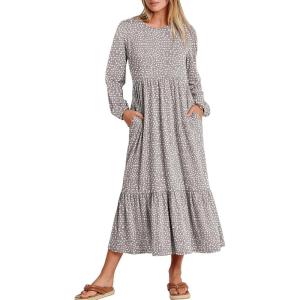 ANRABESS Long Sleeve Midi Dresses for Women Casual 2025 Fall Crewneck A Line Tiered Flowy Loose Trendy Dresses with Pockets(Gray With White Polka Dot)