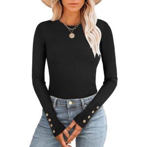 ANRABESS Long Sleeve Shirts for Women Thermal Crewneck Basic Fleece Top Casual T-Shirts 2025 Fall Winter Warm Undershirts(Black)