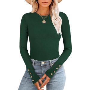 ANRABESS Long Sleeve Shirts for Women Thermal Crewneck Basic Fleece Top Casual T-Shirts 2025 Fall Winter Warm Undershirts(Forest Green)