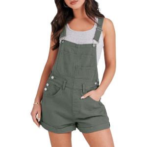 ANRABESS Overalls for Women Denim Shorts Overalls 2025 Summer Casual Loose Fit Adjustable Rompers Jean jumpsuit Bib Shortalls(Army Green)