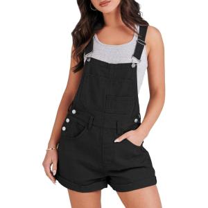 ANRABESS Overalls for Women Denim Shorts Overalls 2025 Summer Casual Loose Fit Adjustable Rompers Jean jumpsuit Bib Shortalls(Black)