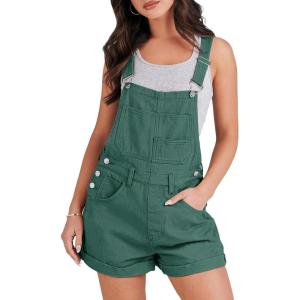 ANRABESS Overalls for Women Denim Shorts Overalls 2025 Summer Casual Loose Fit Adjustable Rompers Jean jumpsuit Bib Shortalls(Deep Green)