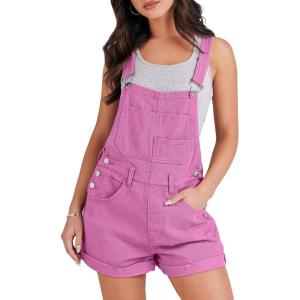 ANRABESS Overalls for Women Denim Shorts Overalls 2025 Summer Casual Loose Fit Adjustable Rompers Jean jumpsuit Bib Shortalls(Hot Pink)