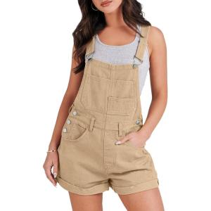 ANRABESS Overalls for Women Denim Shorts Overalls 2025 Summer Casual Loose Fit Adjustable Rompers Jean jumpsuit Bib Shortalls(Khaki)