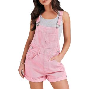 ANRABESS Overalls for Women Denim Shorts Overalls 2025 Summer Casual Loose Fit Adjustable Rompers Jean jumpsuit Bib Shortalls(Pink)