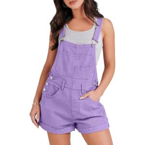 ANRABESS Overalls for Women Denim Shorts Overalls 2025 Summer Casual Loose Fit Adjustable Rompers Jean jumpsuit Bib Shortalls(Purple)