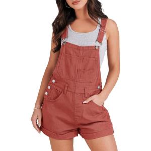 ANRABESS Overalls for Women Denim Shorts Overalls 2025 Summer Casual Loose Fit Adjustable Rompers Jean jumpsuit Bib Shortalls(Rust Red)