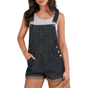 ANRABESS Overalls for Women Denim Shorts Overalls 2025 Summer Casual Loose Fit Adjustable Rompers Jean jumpsuit Bib Shortalls(Washed Deep Indigo)