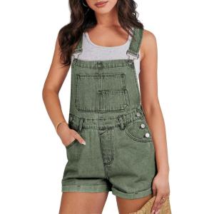 ANRABESS Overalls for Women Denim Shorts Overalls 2025 Summer Casual Loose Fit Adjustable Rompers Jean jumpsuit Bib Shortalls(Washed Green)