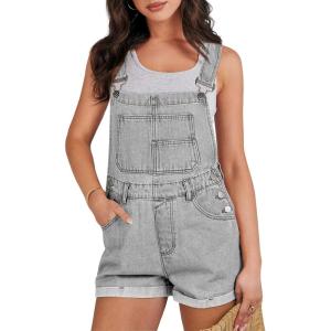 ANRABESS Overalls for Women Denim Shorts Overalls 2025 Summer Casual Loose Fit Adjustable Rompers Jean jumpsuit Bib Shortalls(Washed Retro Gray Blue)