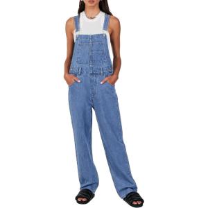 ANRABESS Overalls for Women Loose Fit Denim Overalls Adjustable Strap Jean Jumpsuit Bib Romper 2025 Fall Casual Work Outfits(B Washed Blue)