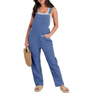 ANRABESS Overalls for Women Loose Fit Denim Overalls Adjustable Strap Jean Jumpsuit Bib Romper 2025 Fall Casual Work Outfits(Blue)