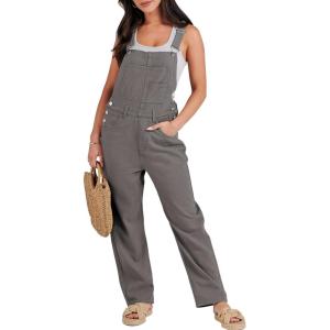 ANRABESS Overalls for Women Loose Fit Denim Overalls Adjustable Strap Jean Jumpsuit Bib Romper 2025 Fall Casual Work Outfits(Deep Gray)