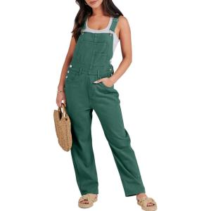 ANRABESS Overalls for Women Loose Fit Denim Overalls Adjustable Strap Jean Jumpsuit Bib Romper 2025 Fall Casual Work Outfits(Deep Green)
