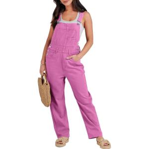 ANRABESS Overalls for Women Loose Fit Denim Overalls Adjustable Strap Jean Jumpsuit Bib Romper 2025 Fall Casual Work Outfits(Hot Pink)