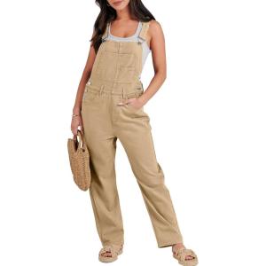 ANRABESS Overalls for Women Loose Fit Denim Overalls Adjustable Strap Jean Jumpsuit Bib Romper 2025 Fall Casual Work Outfits(Khaki)