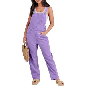 ANRABESS Overalls for Women Loose Fit Denim Overalls Adjustable Strap Jean Jumpsuit Bib Romper 2025 Fall Casual Work Outfits(Purple)