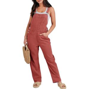 ANRABESS Overalls for Women Loose Fit Denim Overalls Adjustable Strap Jean Jumpsuit Bib Romper 2025 Fall Casual Work Outfits(Rust Red)