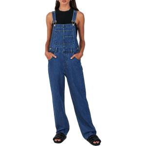ANRABESS Overalls for Women Loose Fit Denim Overalls Adjustable Strap Jean Jumpsuit Bib Romper 2025 Fall Casual Work Outfits(Washed Deep Blue)