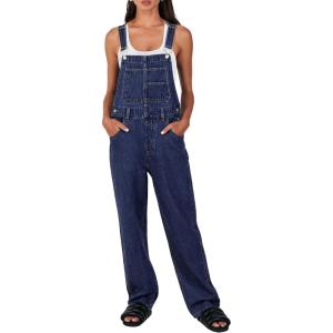 ANRABESS Overalls for Women Loose Fit Denim Overalls Adjustable Strap Jean Jumpsuit Bib Romper 2025 Fall Casual Work Outfits(Washed Deep Indigo)