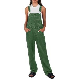 ANRABESS Overalls for Women Loose Fit Denim Overalls Adjustable Strap Jean Jumpsuit Bib Romper 2025 Fall Casual Work Outfits(Washed Green)