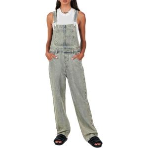 ANRABESS Overalls for Women Loose Fit Denim Overalls Adjustable Strap Jean Jumpsuit Bib Romper 2025 Fall Casual Work Outfits(Washed Retro Mud Yellow)