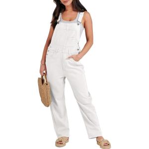 ANRABESS Overalls for Women Loose Fit Denim Overalls Adjustable Strap Jean Jumpsuit Bib Romper 2025 Fall Casual Work Outfits(White)