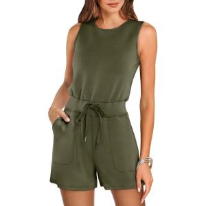 ANRABESS Romper for Women Short Jumpsuit Summer Casual Dressy Sleeveless Outfits Beach Vacation 2025 Trendy One Piece Clothes(Army Green)