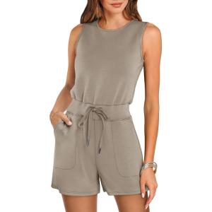 ANRABESS Romper for Women Short Jumpsuit Summer Casual Dressy Sleeveless Outfits Beach Vacation 2025 Trendy One Piece Clothes(Beige)