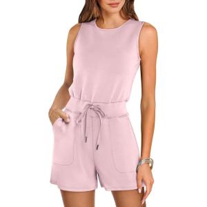 ANRABESS Romper for Women Short Jumpsuit Summer Casual Dressy Sleeveless Outfits Beach Vacation 2025 Trendy One Piece Clothes(Pink)