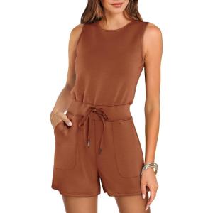 ANRABESS Romper for Women Short Jumpsuit Summer Casual Dressy Sleeveless Outfits Beach Vacation 2025 Trendy One Piece Clothes(Rust)