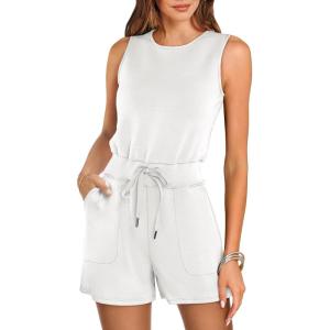 ANRABESS Romper for Women Short Jumpsuit Summer Casual Dressy Sleeveless Outfits Beach Vacation 2025 Trendy One Piece Clothes(White)