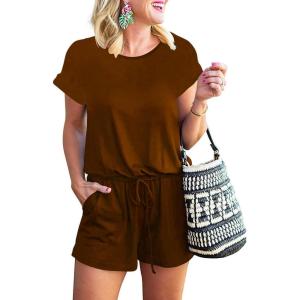 ANRABESS Rompers for Women Summer 2025 Casual Dressy One Piece Tshirt Short Pants Jumpsuit Beach Vacation Outfit Clothes(04 Brown)