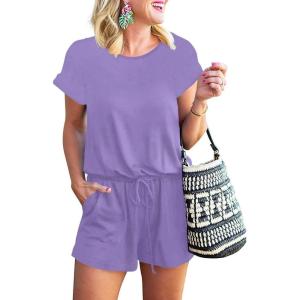 ANRABESS Rompers for Women Summer 2025 Casual Dressy One Piece Tshirt Short Pants Jumpsuit Beach Vacation Outfit Clothes(04 Purple)