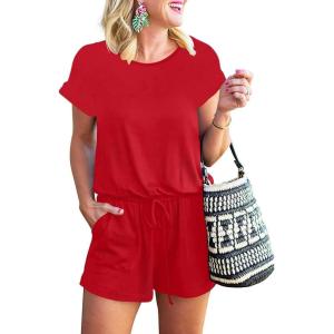 ANRABESS Rompers for Women Summer 2025 Casual Dressy One Piece Tshirt Short Pants Jumpsuit Beach Vacation Outfit Clothes(04 Red)
