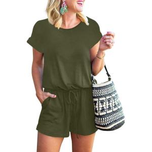 ANRABESS Rompers for Women Summer 2025 Casual Dressy One Piece Tshirt Short Pants Jumpsuit Beach Vacation Outfit Clothes(Army Green)