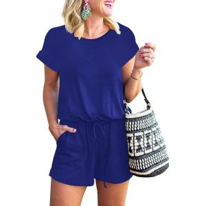ANRABESS Rompers for Women Summer 2025 Casual Dressy One Piece Tshirt Short Pants Jumpsuit Beach Vacation Outfit Clothes(Blue)