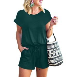 ANRABESS Rompers for Women Summer 2025 Casual Dressy One Piece Tshirt Short Pants Jumpsuit Beach Vacation Outfit Clothes(Deep Green)