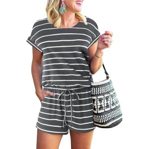 ANRABESS Rompers for Women Summer 2025 Casual Dressy One Piece Tshirt Short Pants Jumpsuit Beach Vacation Outfit Clothes(Grey White)