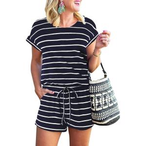 ANRABESS Rompers for Women Summer 2025 Casual Dressy One Piece Tshirt Short Pants Jumpsuit Beach Vacation Outfit Clothes(Navy White)