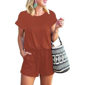 ANRABESS Rompers for Women Summer 2025 Casual Dressy One Piece Tshirt Short Pants Jumpsuit Beach Vacation Outfit Clothes(Orange Red)