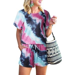 ANRABESS Rompers for Women Summer 2025 Casual Dressy One Piece Tshirt Short Pants Jumpsuit Beach Vacation Outfit Clothes(Tie Dye Purple)